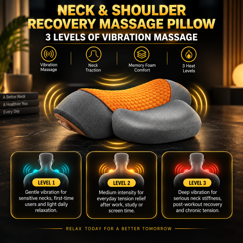 3-in1 Neck & Shoulder Recovery Pillow – Heat, Vibration & Stretch