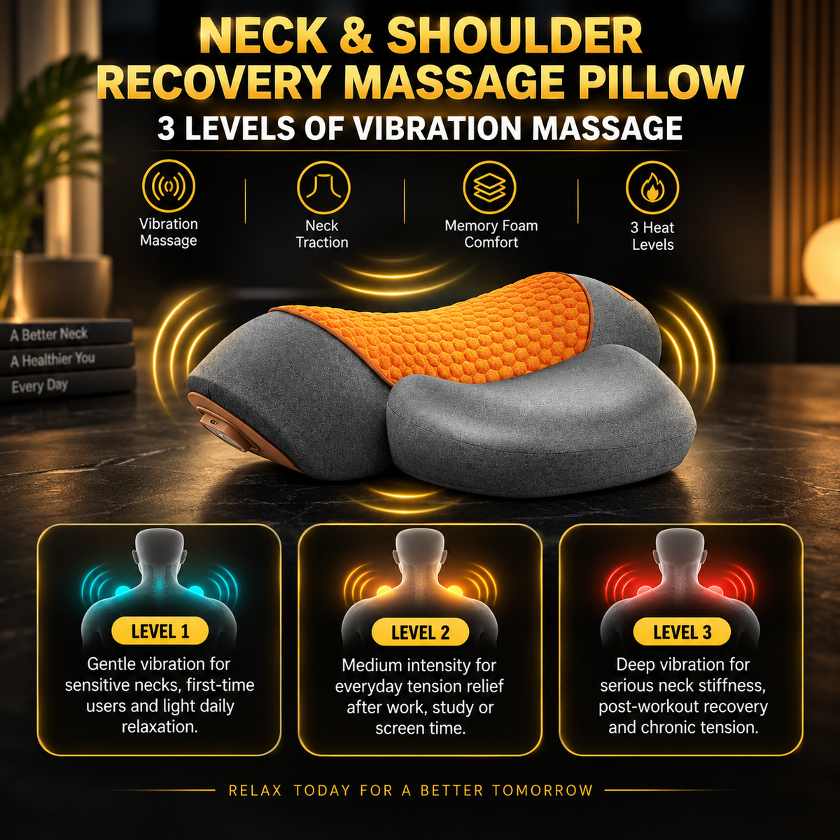 3-in1 Neck & Shoulder Recovery Pillow – Heat, Vibration & Stretch