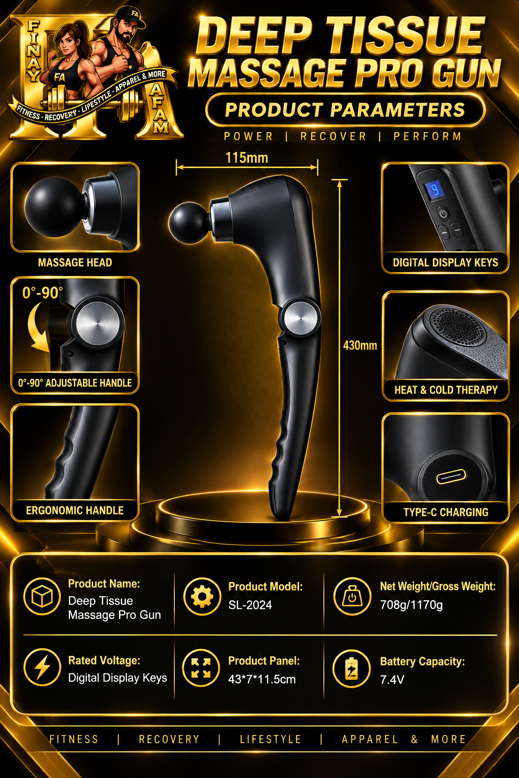 Deep Tissue Massage Pro-Gun with Adjustable handle
