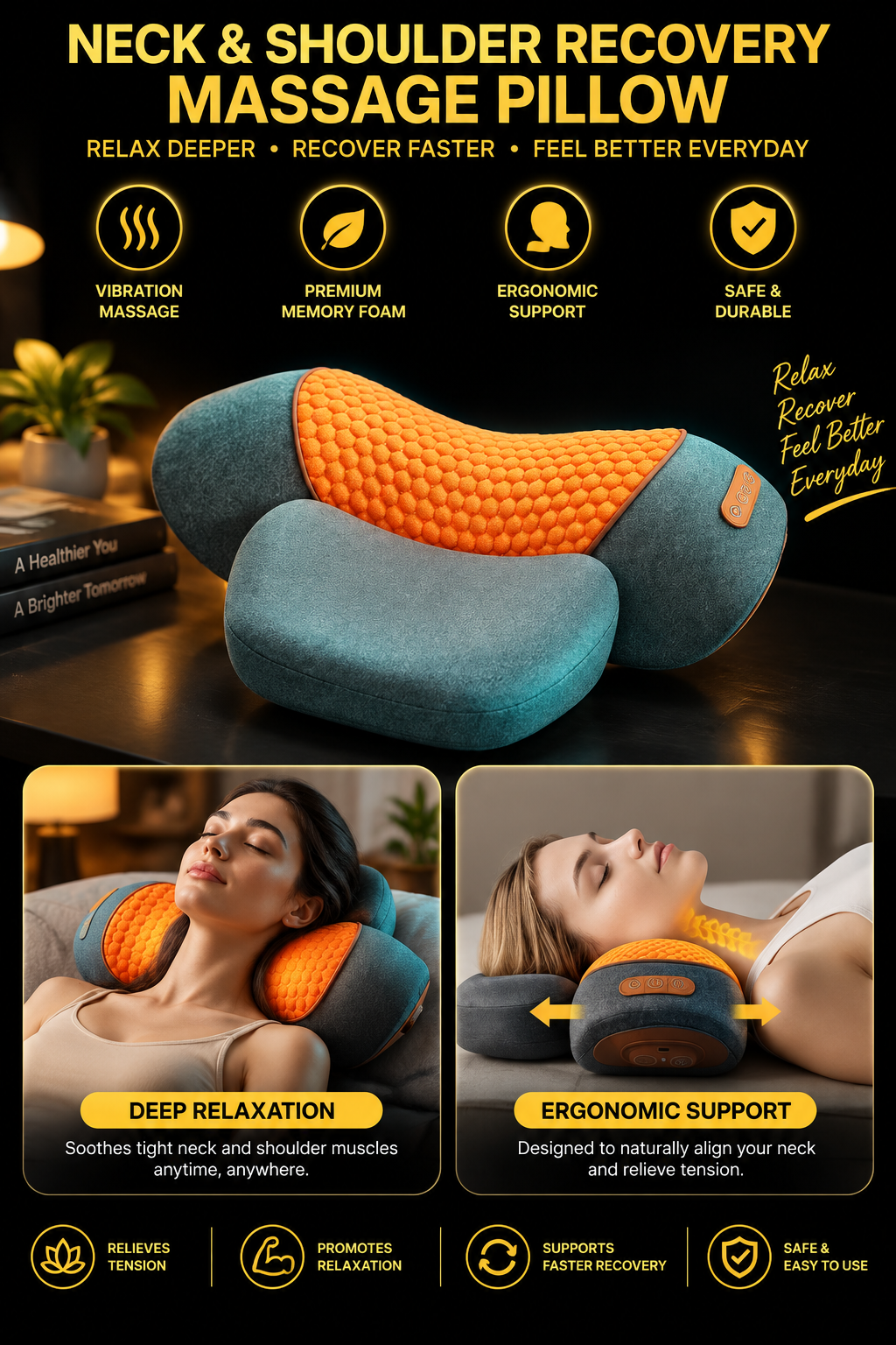 3-in1 Neck & Shoulder Recovery Pillow – Heat, Vibration & Stretch