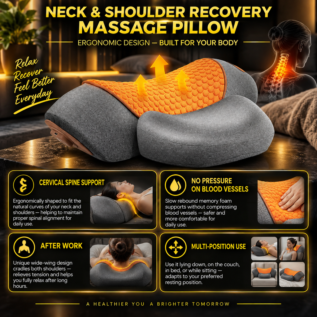 3-in1 Neck & Shoulder Recovery Pillow – Heat, Vibration & Stretch