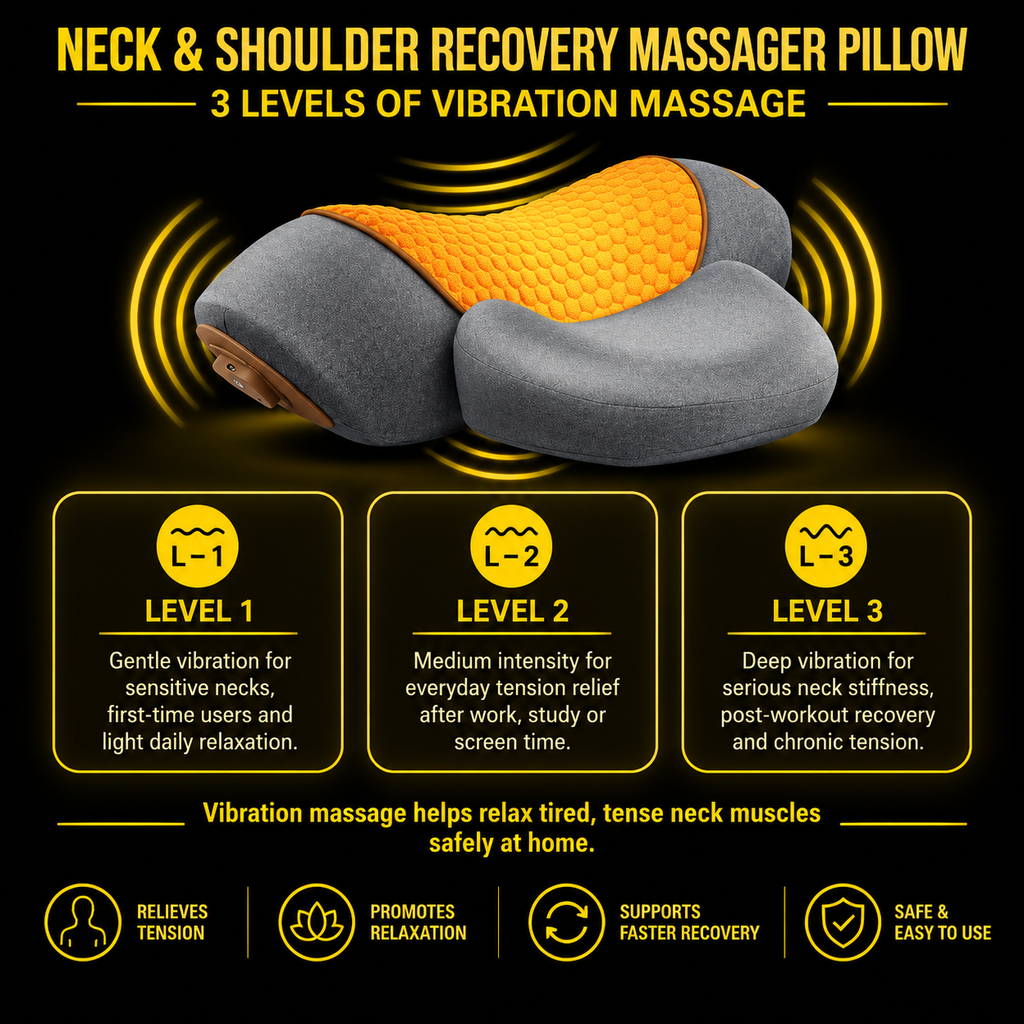 3-in1 Neck & Shoulder Recovery Pillow – Heat, Vibration & Stretch
