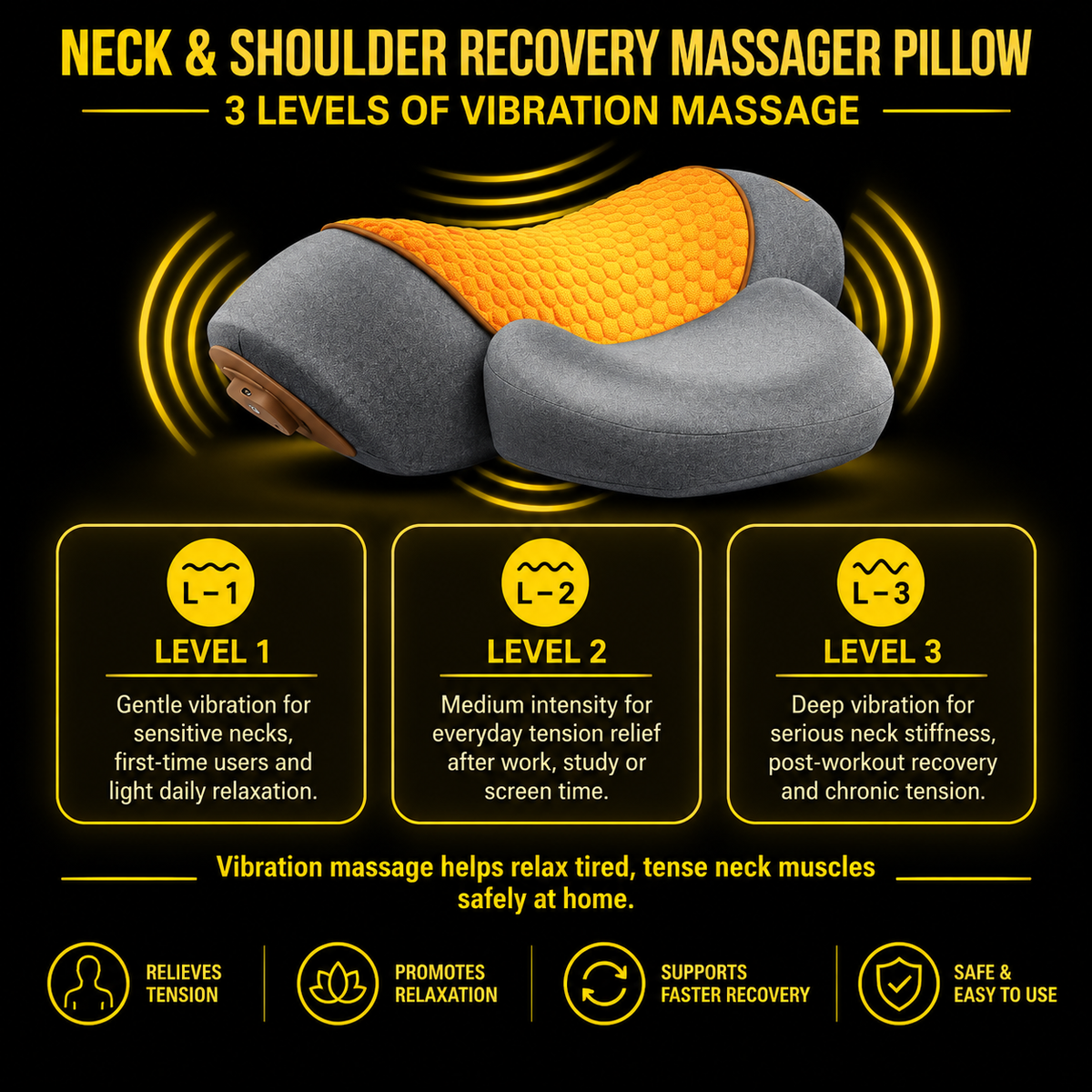 3-in1 Neck & Shoulder Recovery Pillow – Heat, Vibration & Stretch