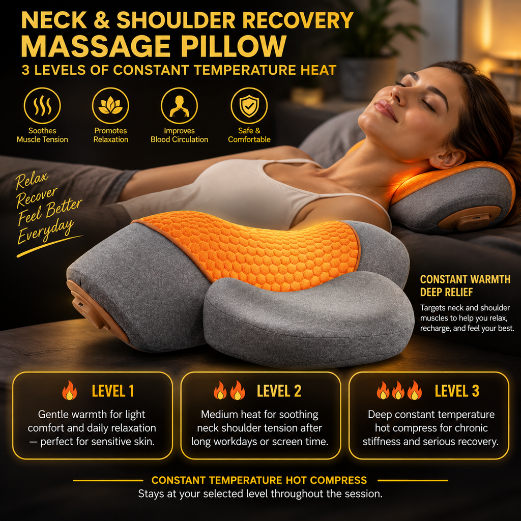 3-in1 Neck & Shoulder Recovery Pillow – Heat, Vibration & Stretch
