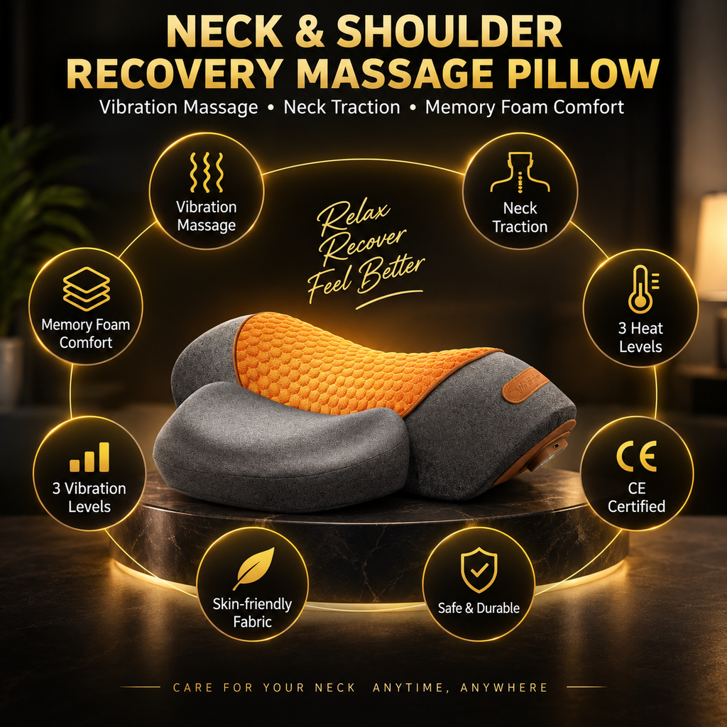 3-in1 Neck & Shoulder Recovery Pillow – Heat, Vibration & Stretch