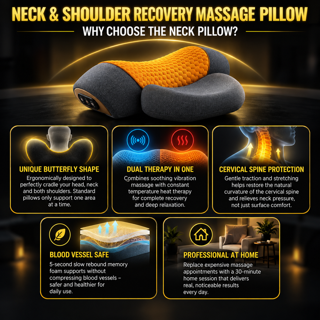 3-in1 Neck & Shoulder Recovery Pillow – Heat, Vibration & Stretch