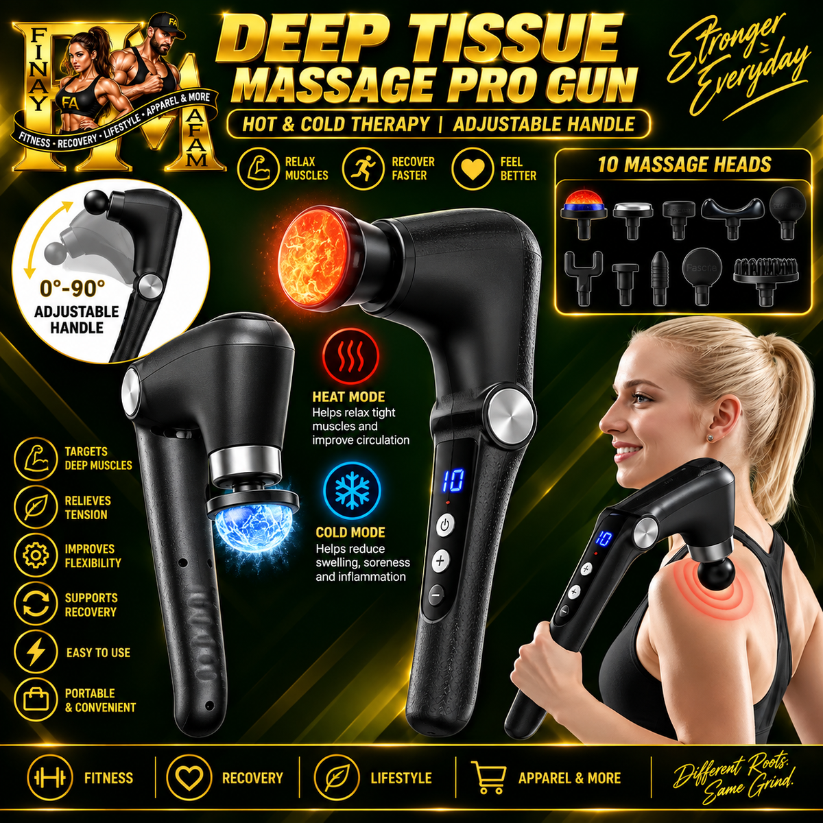 Deep Tissue Massage Pro-Gun with Adjustable handle