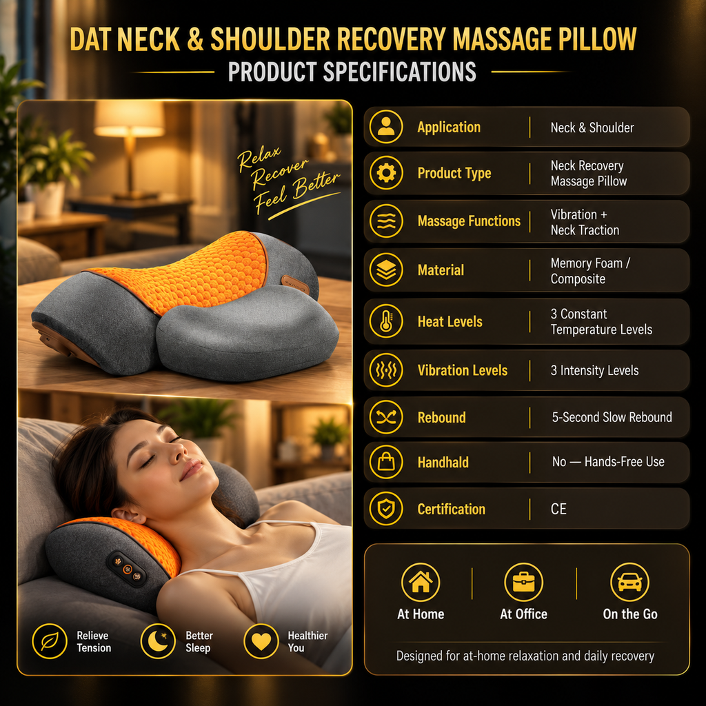 3-in1 Neck & Shoulder Recovery Pillow – Heat, Vibration & Stretch