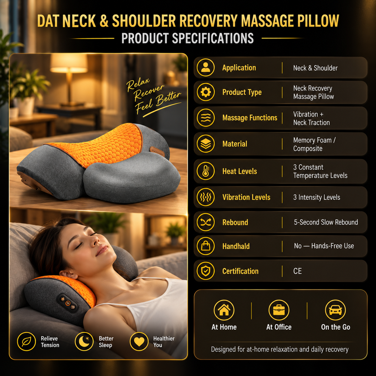 3-in1 Neck & Shoulder Recovery Pillow – Heat, Vibration & Stretch