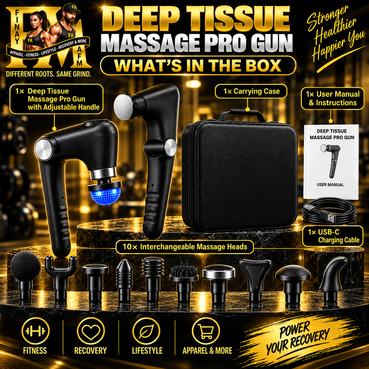 Deep Tissue Massage Pro-Gun with Adjustable handle