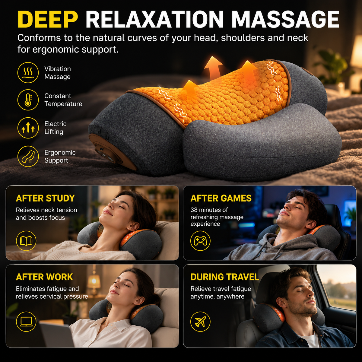 3-in1 Neck & Shoulder Recovery Pillow – Heat, Vibration & Stretch