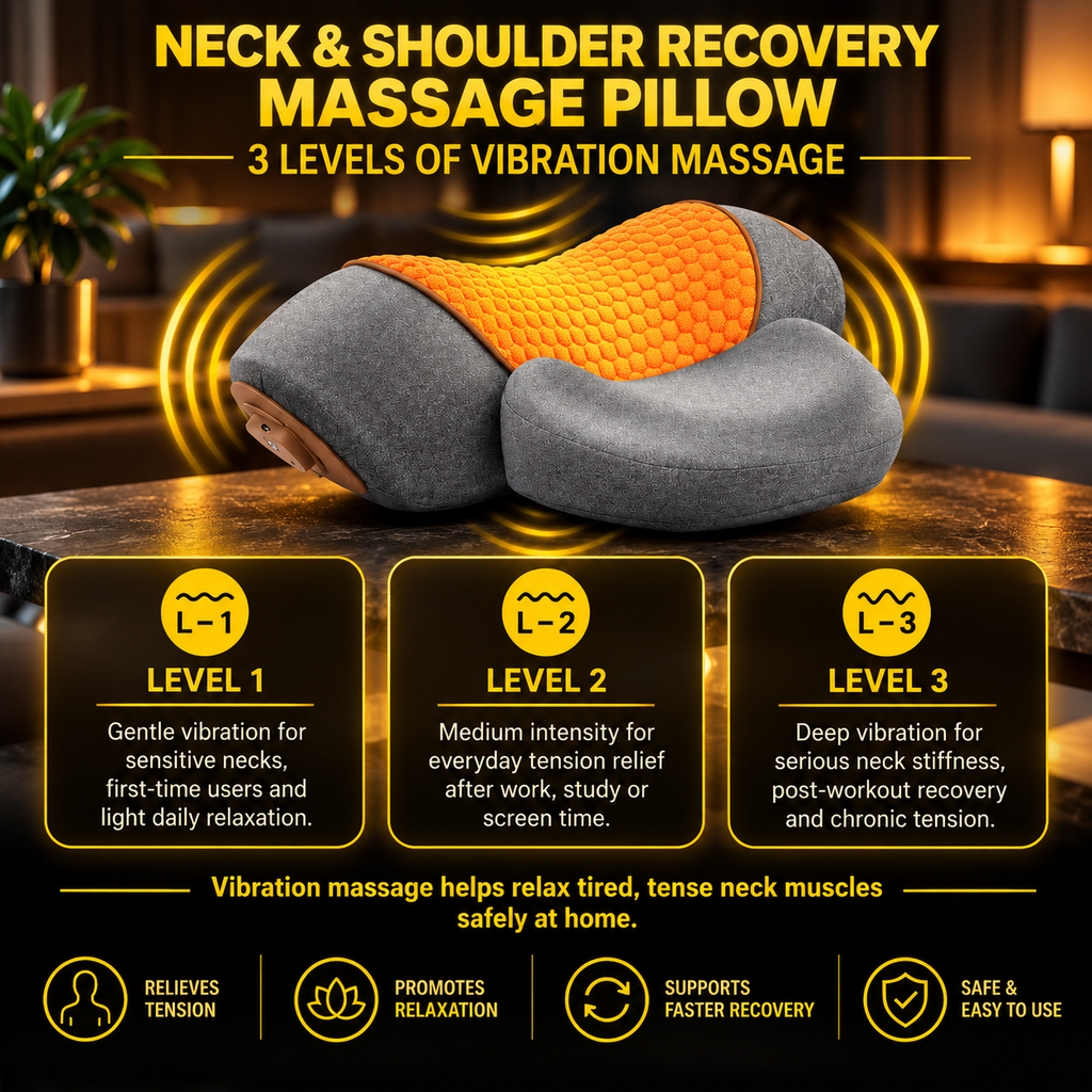3-in1 Neck & Shoulder Recovery Pillow – Heat, Vibration & Stretch