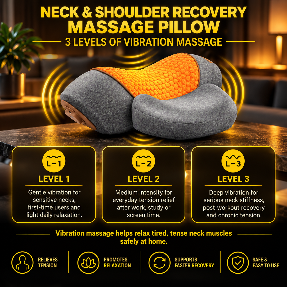 3-in1 Neck & Shoulder Recovery Pillow – Heat, Vibration & Stretch