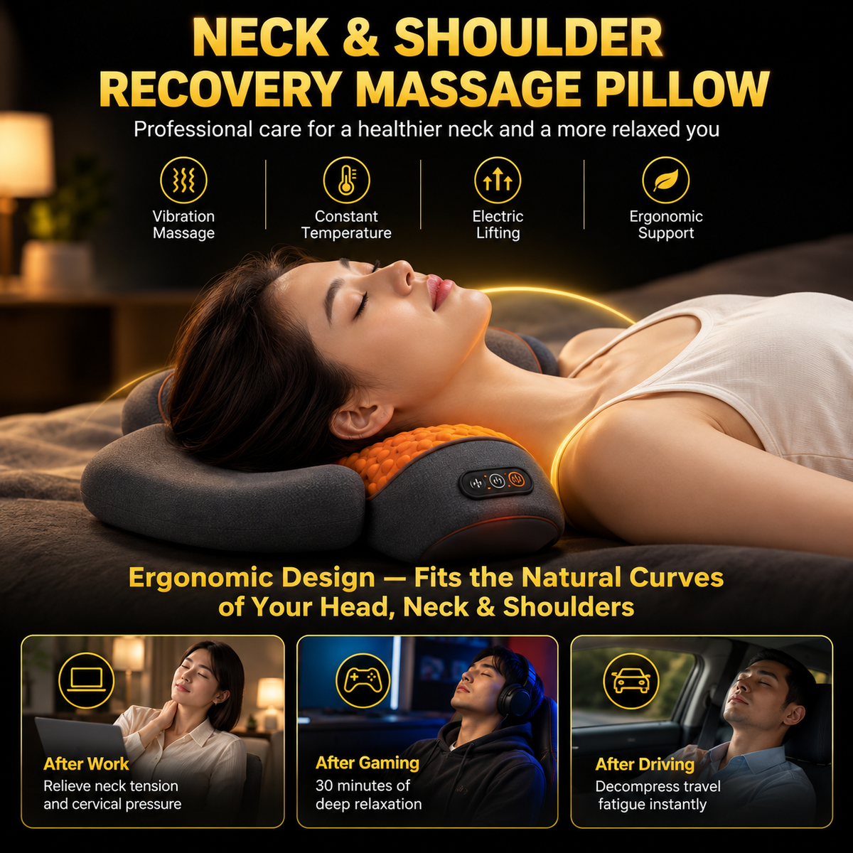 3-in1 Neck & Shoulder Recovery Pillow – Heat, Vibration & Stretch